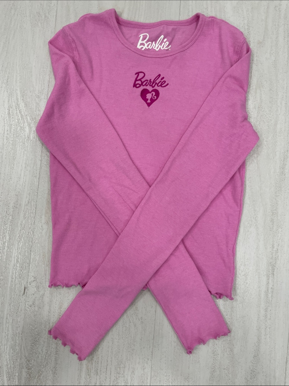 Barbie Pink Ribbed Long Sleeve Top with Heart Logo